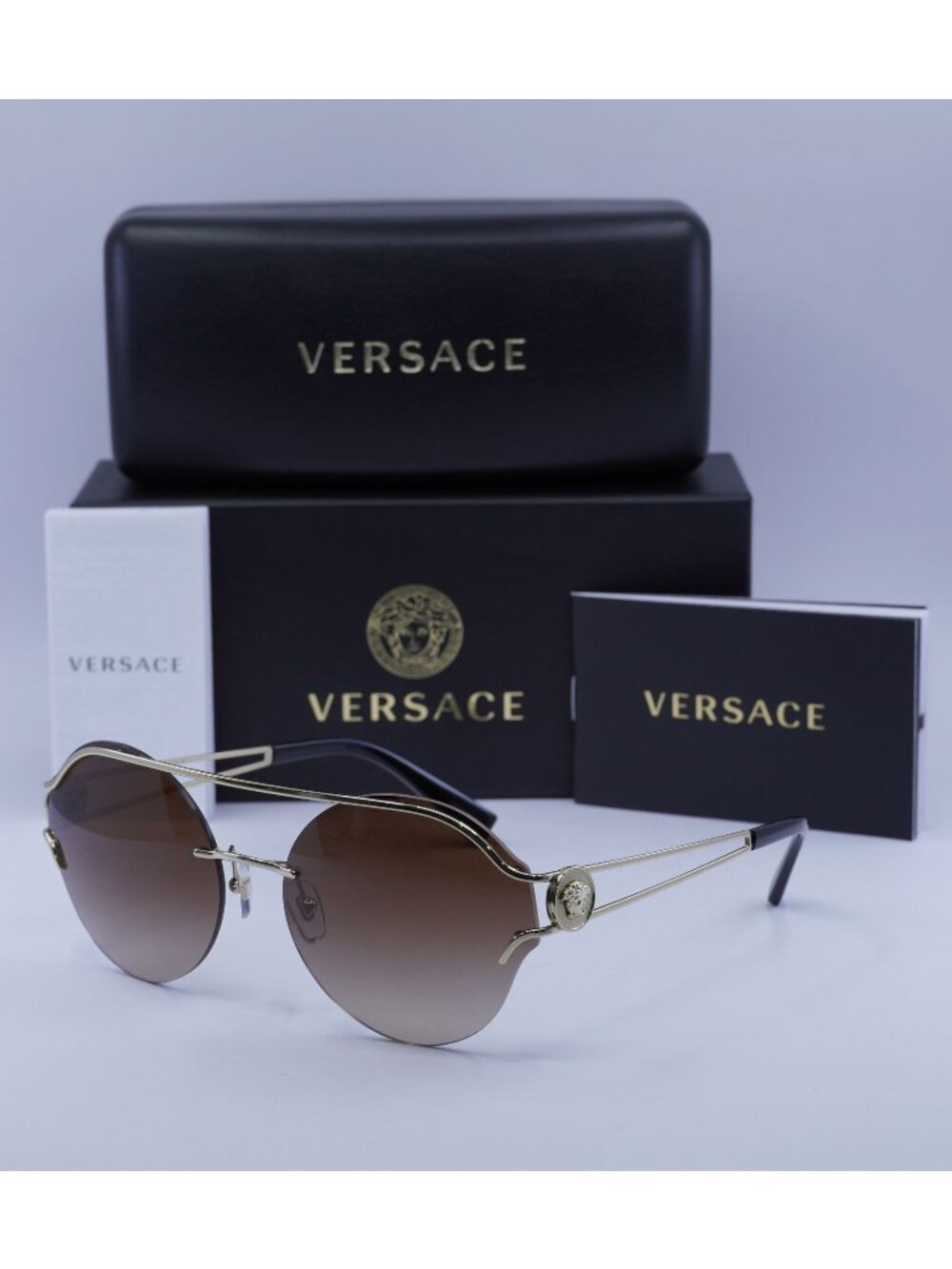 Versace VE2184 125213 Geometric Sunglasses – Gold/Brown Gradient